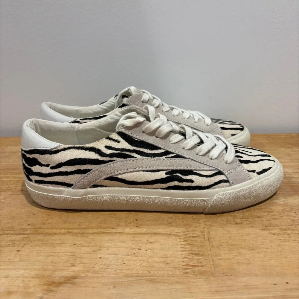Madewell Zebra‎ Print Sidewalk Low Top Sneakers White Size 9 Calf Hair AE247